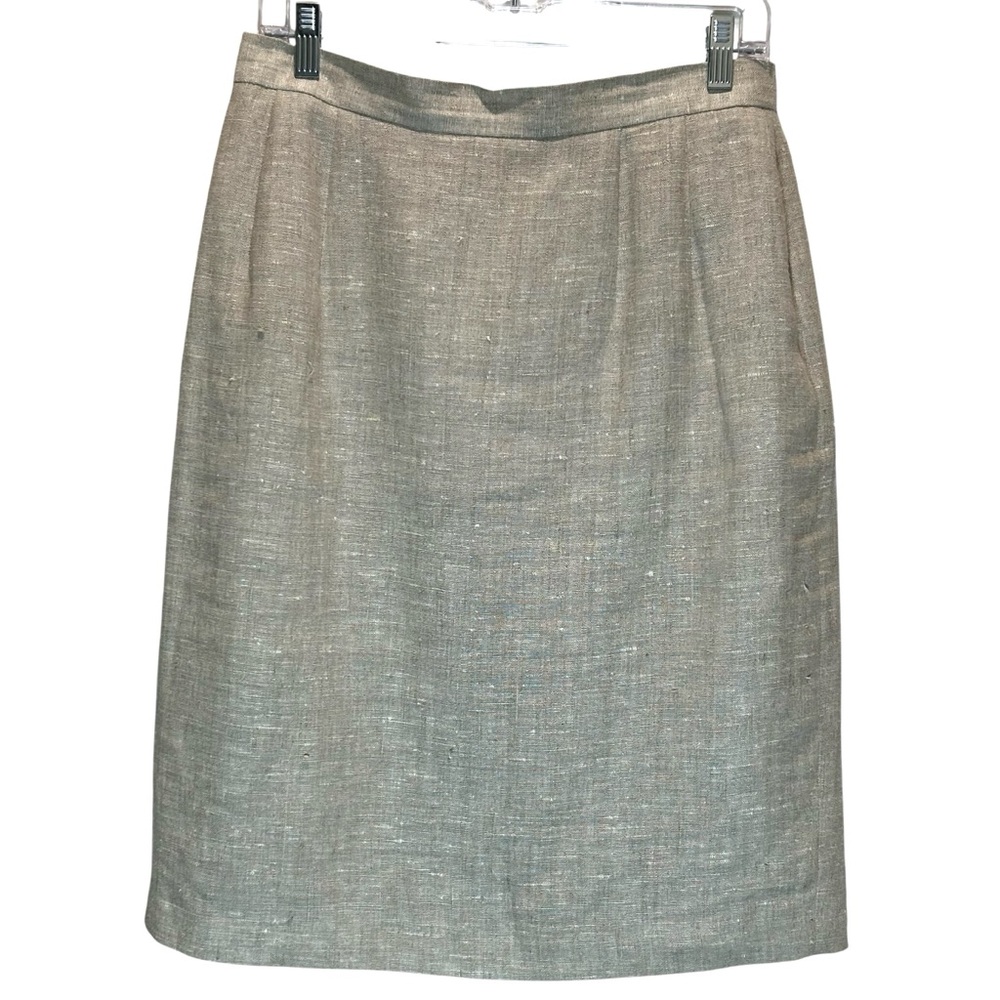 Oatmeal Nubby Linen Lined Straight Skirt - Size 12, Career Wear